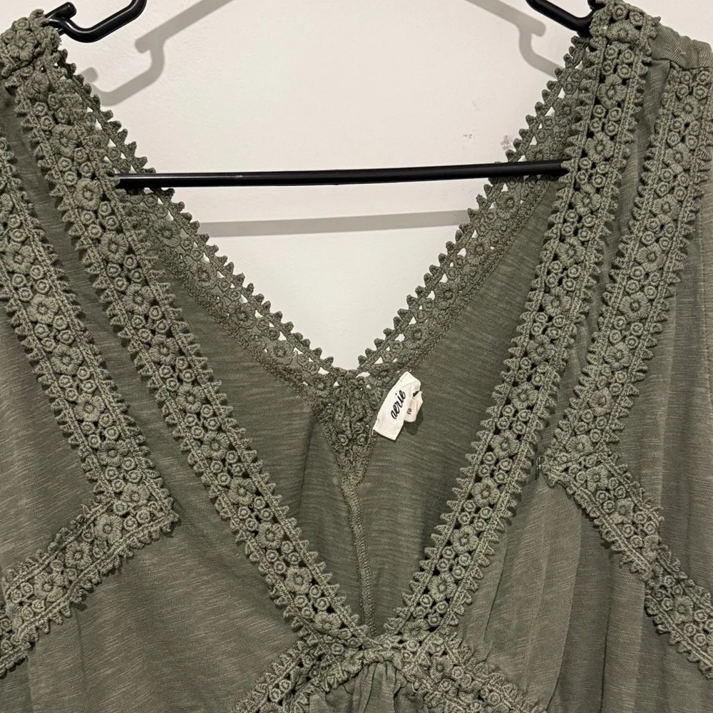 Aerie Deep Green Lace Trim Tank Top - Picture 2 of 4